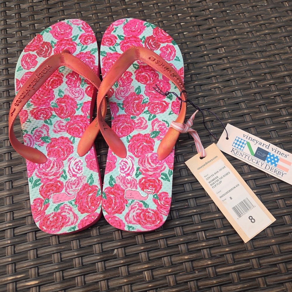 Vineyard Vines Kentucky Derby Run For The RosesSandals Flip Flops Womens 7/8